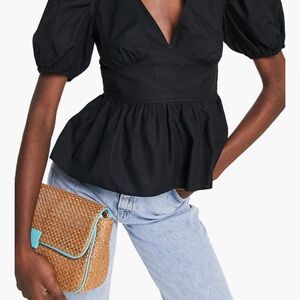 Topshop Black Puff Sleeve Blouse